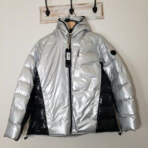 NWT - Body Glove Hooded Down Jacket Parka Women Metallic Sliver/Black - Size XL